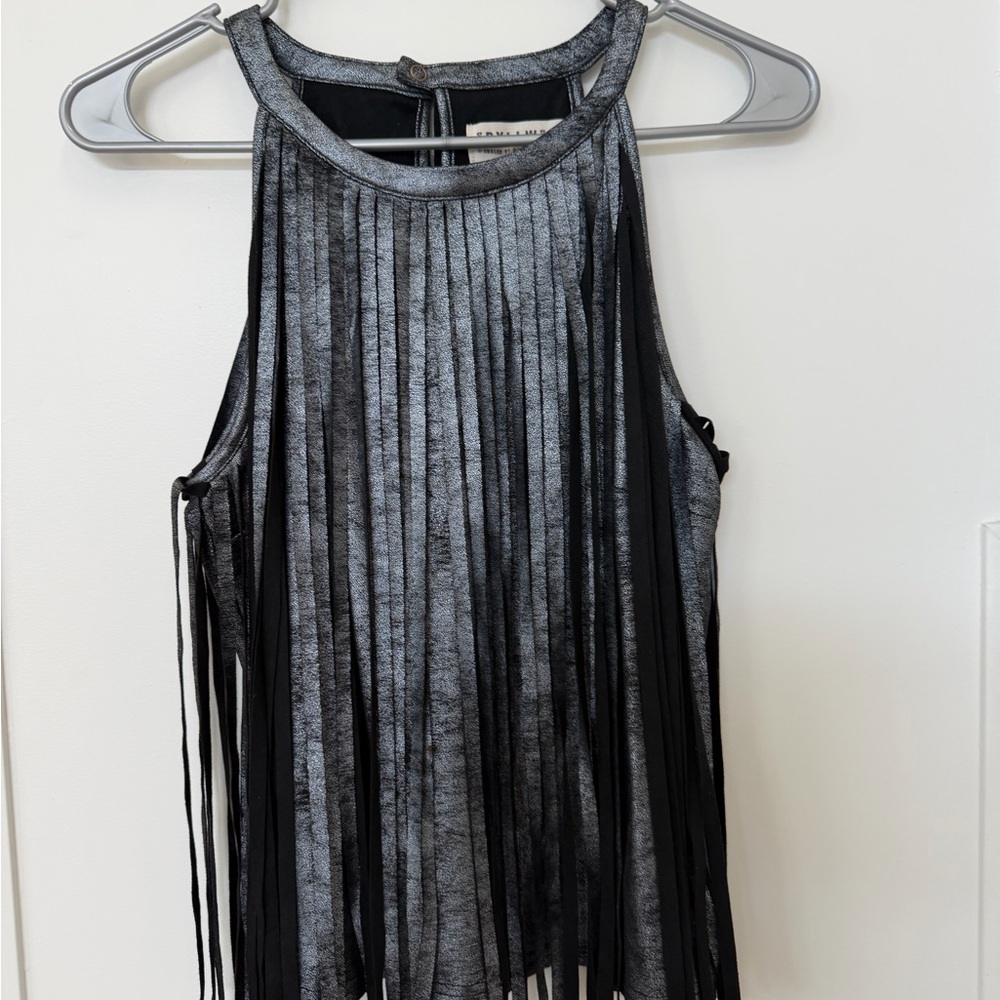 Idyllwind Shimmer Charcoal Fringe Top